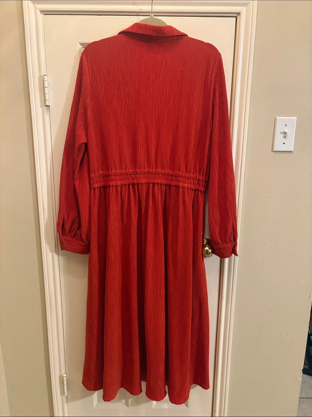 Michael Kors Red Elastic-Waist Pleated Dress